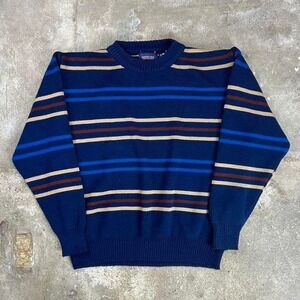 Vintage 90s Spare Time Striped Sweater Size Large Blue Pull Over Boho